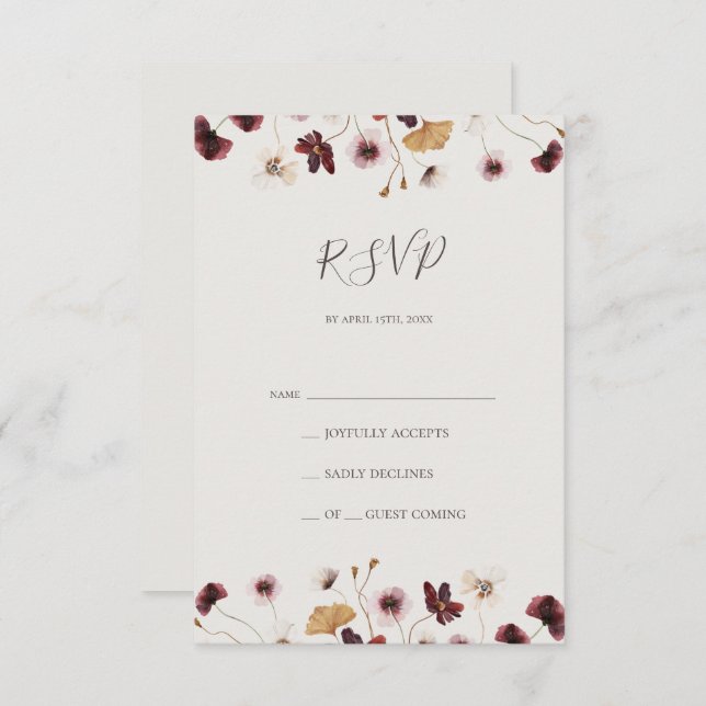 Flor silvestre de cobre de Borgoña | Tarjeta RSVP  (Anverso / Reverso)