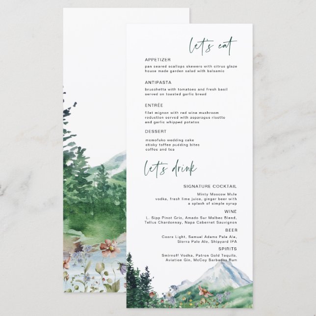 Flor Silvestre de Montaña Rústica | Menú de Boda B (Anverso / Reverso)
