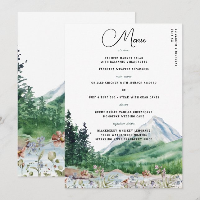 Flor Silvestre de Montaña Rústica | Menú de Boda B (Anverso / Reverso)