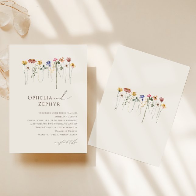 Flor silvestre delgada | Invitación a la boda beig (Subido por el creador)