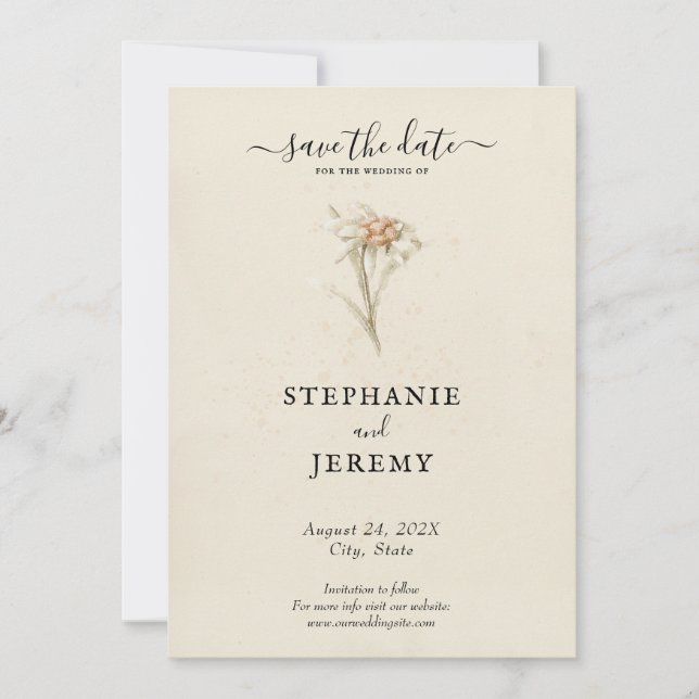 Flor silvestre Edelweiss Guardar la invitación a l (Anverso)