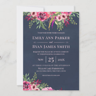 Flor silvestre floral Bouquet Navy Invitación azul