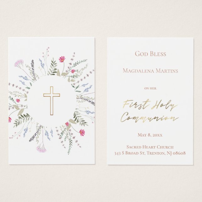 flor silvestre marco Primera tarjeta conmemorativa (Anverso y reverso)