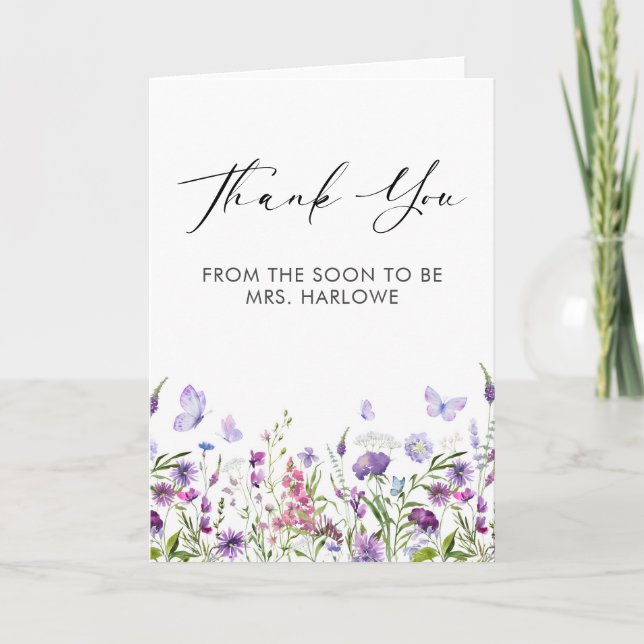 Flor silvestre mariposa gracias tarjeta de felicit (Anverso)