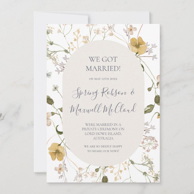 Flor silvestre primavera | Invitación de Elopement (Anverso)