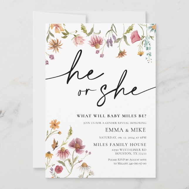 Flor silvestre que él o ella revelan la invitación (Anverso)