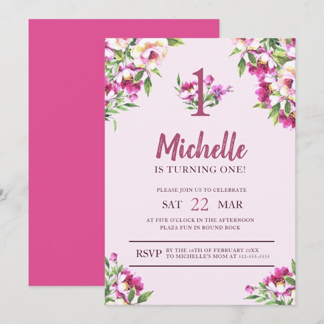 Flor silvestre rosa que se vuelve una invitación (Anverso / Reverso)