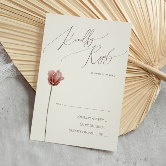 Flor silvestre simple | Tarjeta RSVP Beige (Subido por el creador)