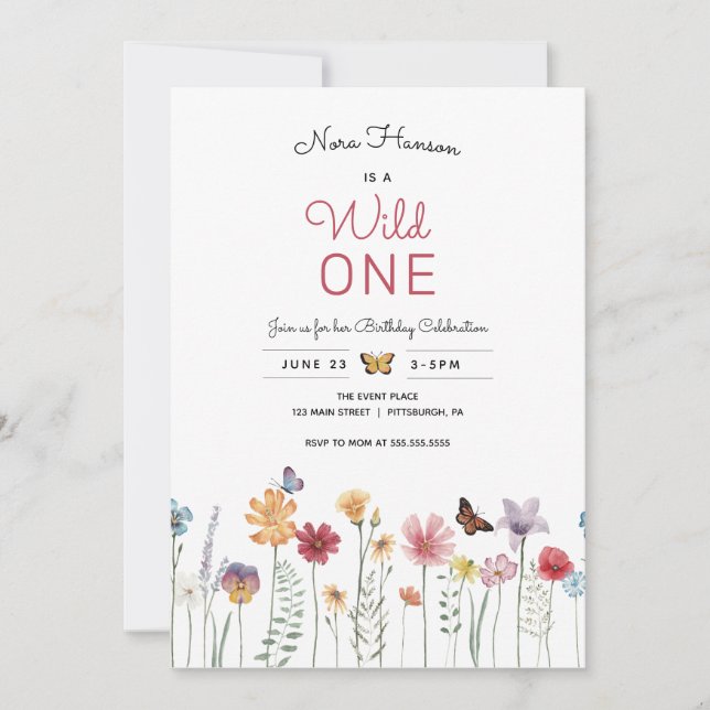 Flor silvestre una primera invitación de cumpleaño (Anverso)
