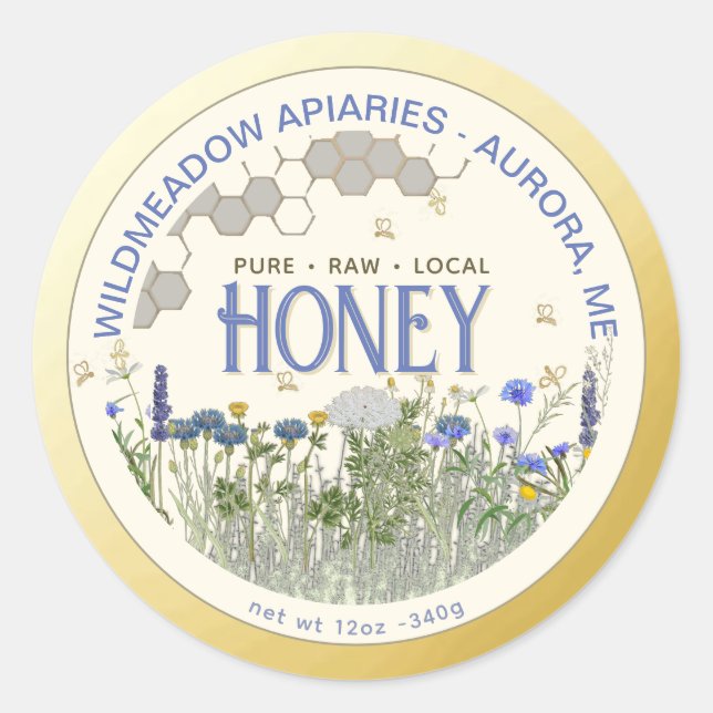 Flor silvestre y abejas Nativa Etiqueta de miel Fr (Anverso)
