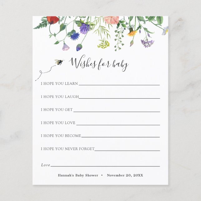 Flor silvestre y bizcocho para la tarjeta del bebé (Anverso)