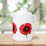 Flor simple de amapola tetera de flores rojas y bl<br><div class="desc">Un diseño de amapola en esta tetera. Hace de usted un encantador regalo para el hogar</div>