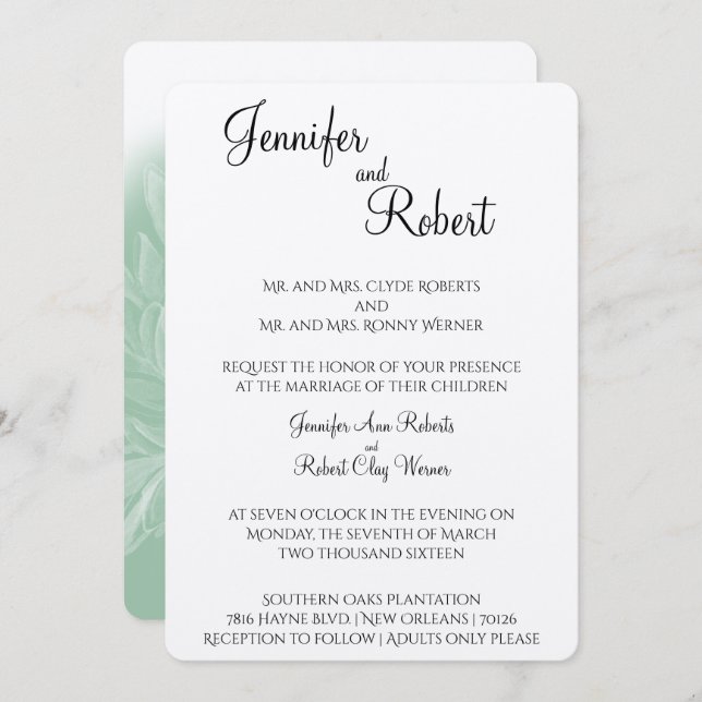 Flor simple moderna en la invitación a la boda de  (Anverso / Reverso)