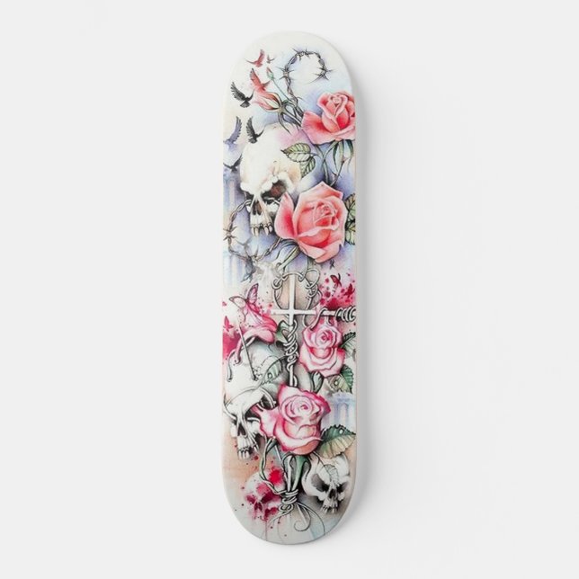 Flor Skull Bird Cross Butterfly Decon Skateboard (Anverso)