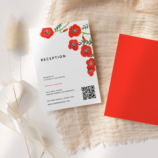 Flor Tarjeta de inscripción de recepción de bodas  (Flower Red poppy Wedding Reception Enclosure Card)