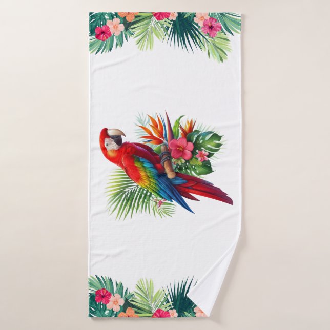 Flor tropical de macao rojo (Toalla de baño)