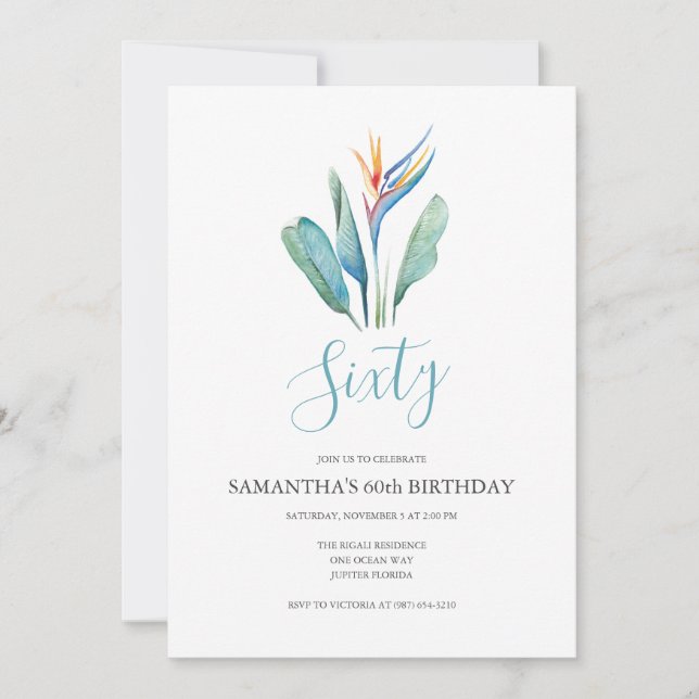 Flor tropical Invitación a cumplir 60 años (Anverso)