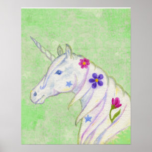 Flor Unicornio sobre la huella verde del arte