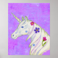 Flor Unicornio sobre la impresión de arte púrpura