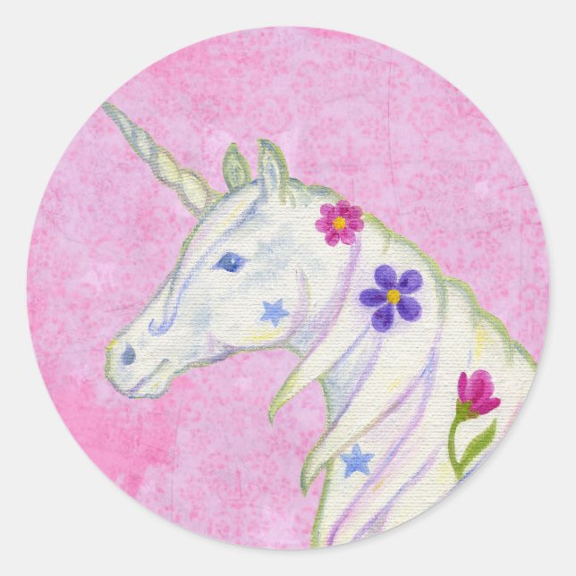 Flor Unicornio sobre pegatina rosa (Anverso)