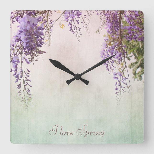 Flor violeta de las glicinias, reloj de pared (Anverso)