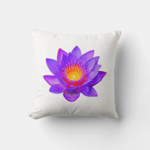 Flor violeta Lotus en Cojín decorativo blanco