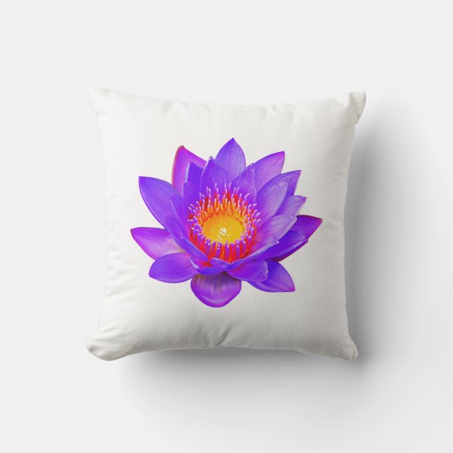 Flor violeta Lotus en Cojín decorativo blanco (Anverso)