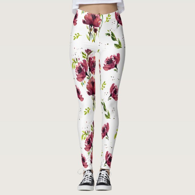 Flor Watercolor Poppy Leggings (Anverso)