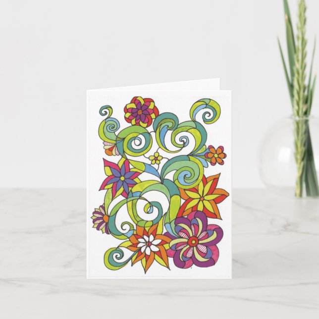 Flor y remolinos Notecard en blanco (Anverso)