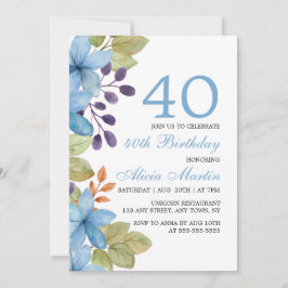 Flora azul acuarela cualquier edad Invitación de c