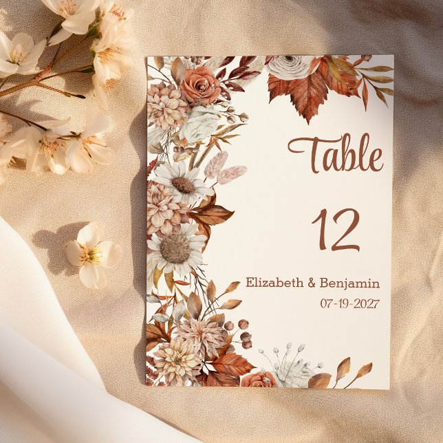 Flora blanca marrón otoño rústica Números de mesa (Brown white orange fall flora rustic Table Numbers)