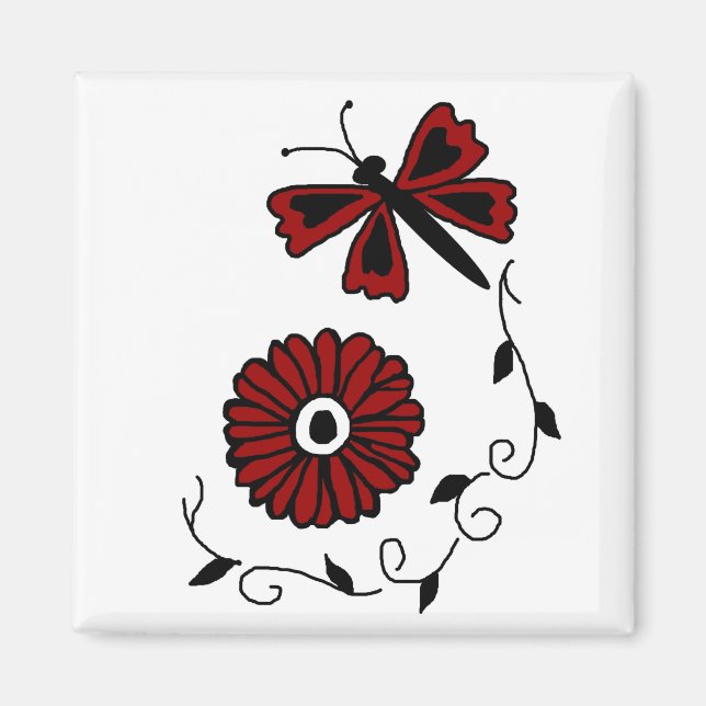Flora de dragón e imán de flores rojas (Frente)