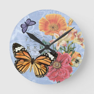 Flora de mariposa vintage... reloj de pared