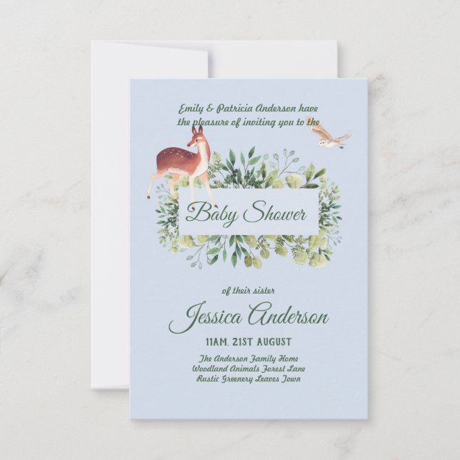 Flora de Woodland y Fauna BABY SHOWER invitan (Anverso)