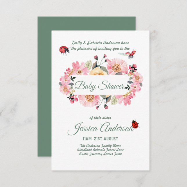 Flora de Woodland y Fauna BABY SHOWER invitan (Anverso / Reverso)