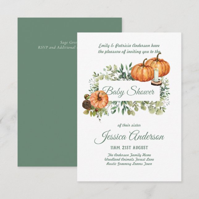 Flora de Woodland y Fauna BABY SHOWER invitan (Anverso / Reverso)