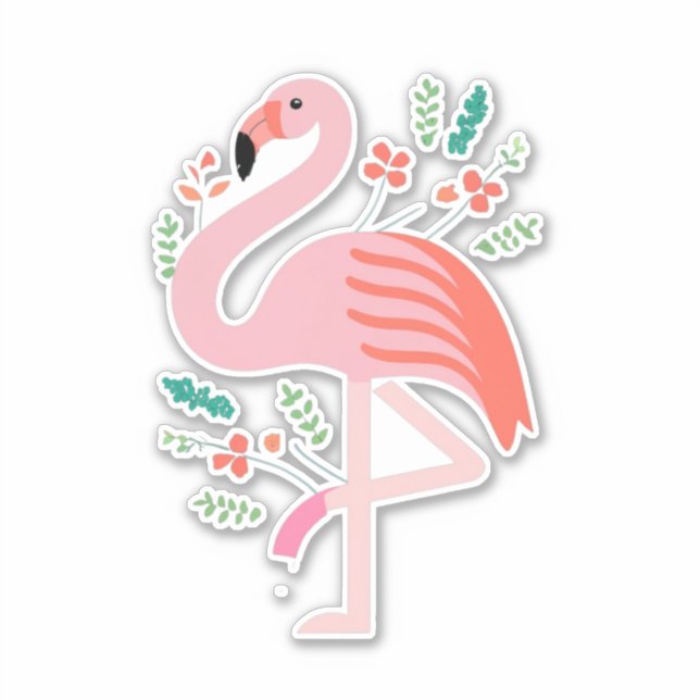Flora Flamingo Classic Round Pegatina (Anverso)