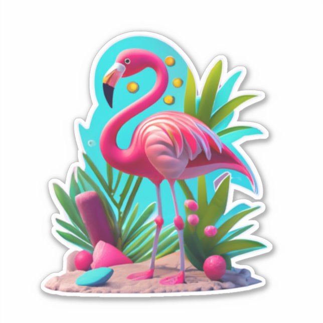Flora Flamingo Classic Round Pegatina (Anverso)