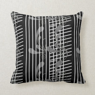 Flora gris negra, línea blanca Cojín decorativo