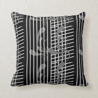 Flora gris negra, línea blanca Cojín decorativo