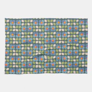 Flora Rubor - Toalla de té botánico azul y verde
