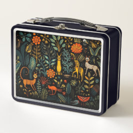 Flora y fauna fantásticas sobre un fondo oscuro