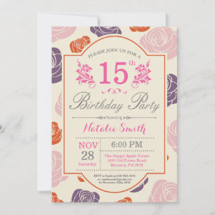 Floral 15.ª invitación de cumpleaños rosas rosadas
