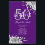 Floral 50º Programa de Cumpleaños Plata Púrpura co<br><div class="desc">Elegante diseño "Programa de fiesta de cumpleaños" con Arreglo floral en plata con texto personalizado.</div>