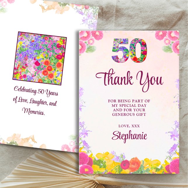 Floral 50 cumpleaños carta de agradecimiento 50 fl (Subido por el creador)