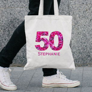 Floral 50th cumpleaños tote bolsa moderna personal