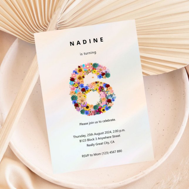 Floral 6ª invitación de cumpleaños Flores Minimali (Subido por el creador)