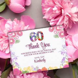 Floral 60º cumpleaños gracias tarjeta 60 flor moda