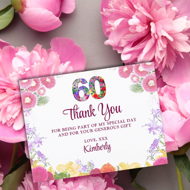 Floral 60º cumpleaños gracias tarjeta 60 flor moda (Subido por el creador)