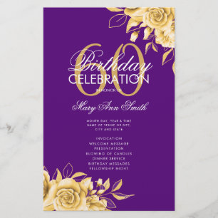 Floral 60º programa de cumpleaños Gold & Purple co